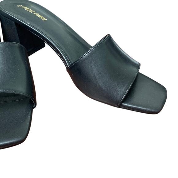 New Pizz Annu Womens 7 Black Faux Leather Open Toe 2.5" Block Heel Shoes w Flaw - Picture 6 of 6